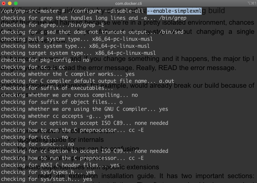 Rodando "configure" com a opção "--enable-simplexml".