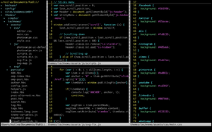 Uma captura de tela mostrando o editor de texto VIM com o plugin NERDTree ligado e três painéis abertos